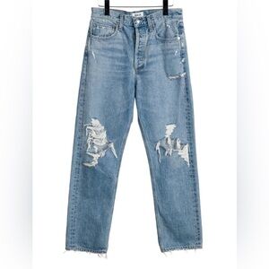 AGOLDE Sz 32 Jeans Distressed Button Fly Light Wash Straight Leg
